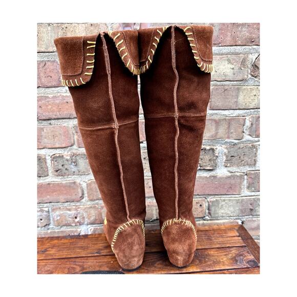 Southwestern Tall Moccasin Wedge Beaded Leather Festival Boots NWOT - Picture 4 of 8